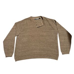 Oscar de la‎ Renta Men’s Henley Sweater Light Brown Textured Knit Size XXL